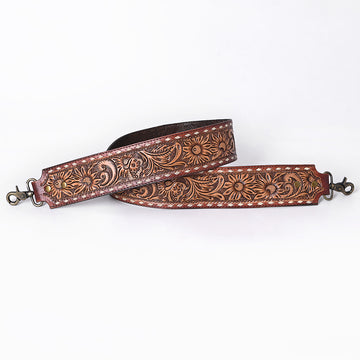 48 In American Darling Gorgeous Floral Hand Carved Genuine Leather Bag Strap With Flower Hand Tooled Design Brown Adbt147C